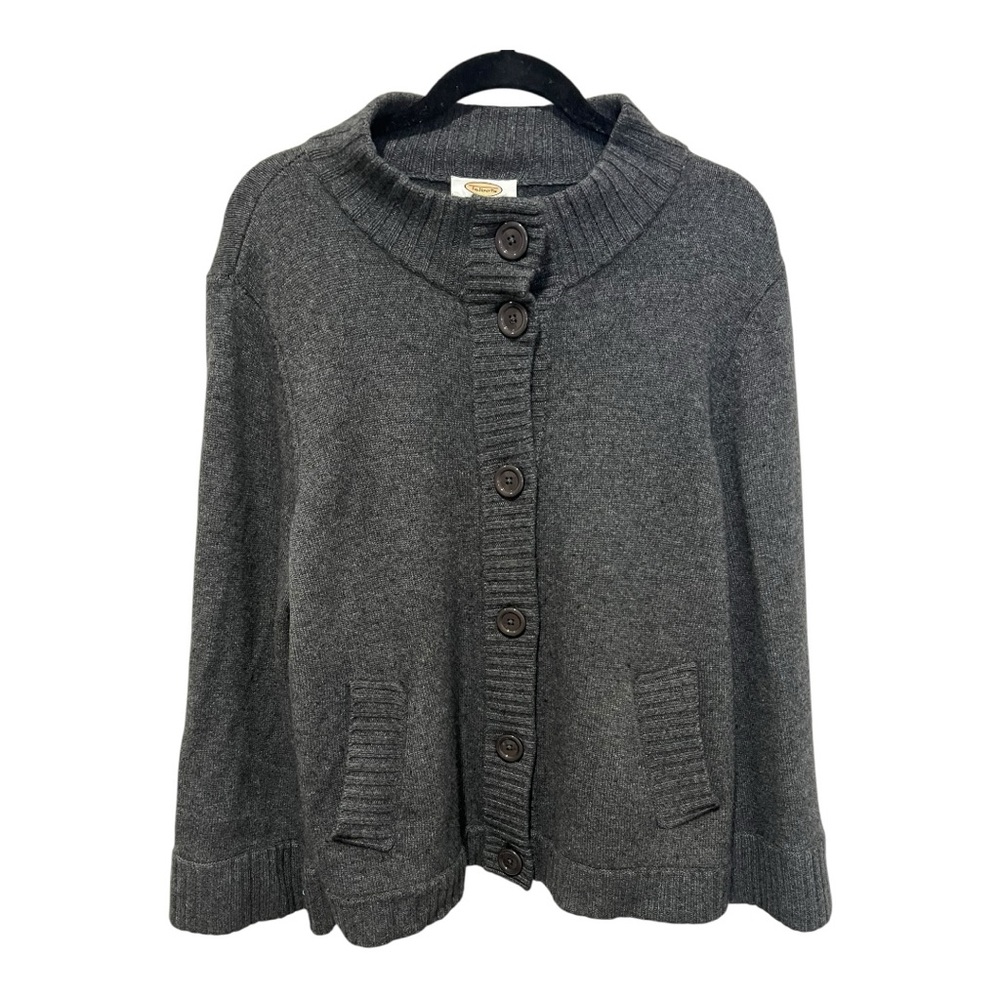 Talbots Preppy Sweater Womens XL Gray Cashmere Blend Cardigan 3/4 Sleeve Cozy
